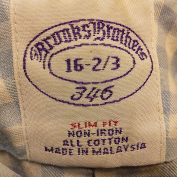 Brooks Brothers 346 dress shirt mens 16 2/3 blue white check slim fit button - Picture 4 of 8